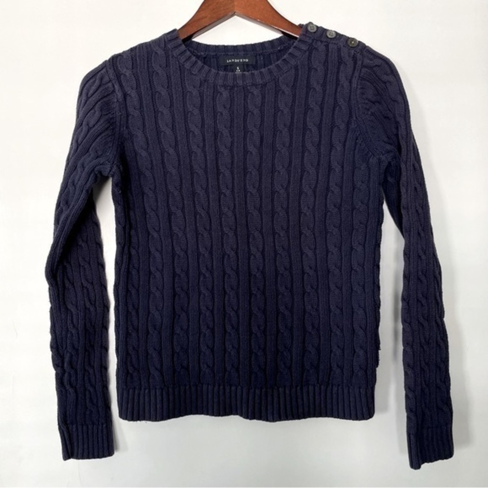Land’s End women’s pullover sweater cotton navy blue size small